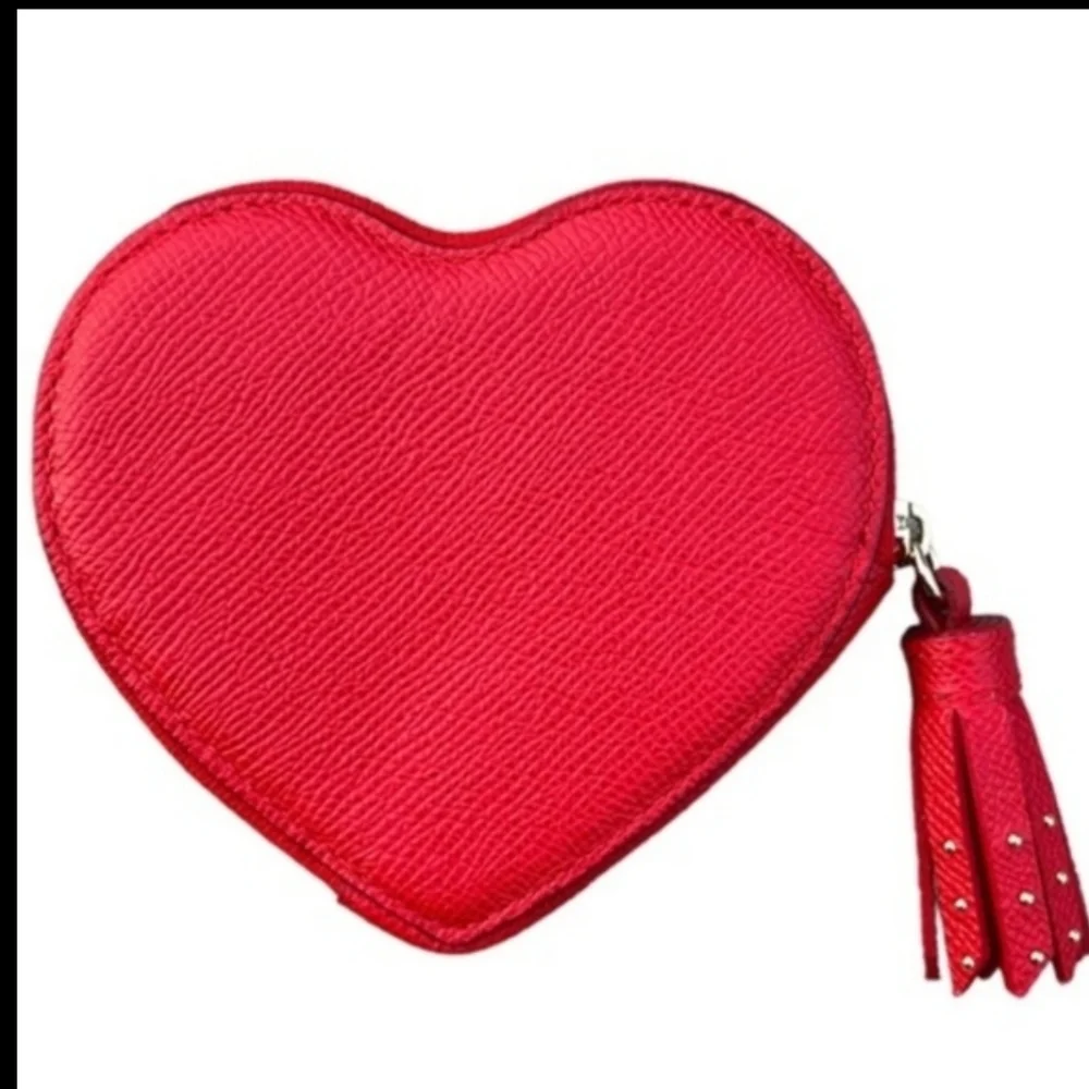 Coach Edge Studded Heart Coin Case Zip Close Crossgrain Leather Red Goldtone NWT - Picture 13 of 15